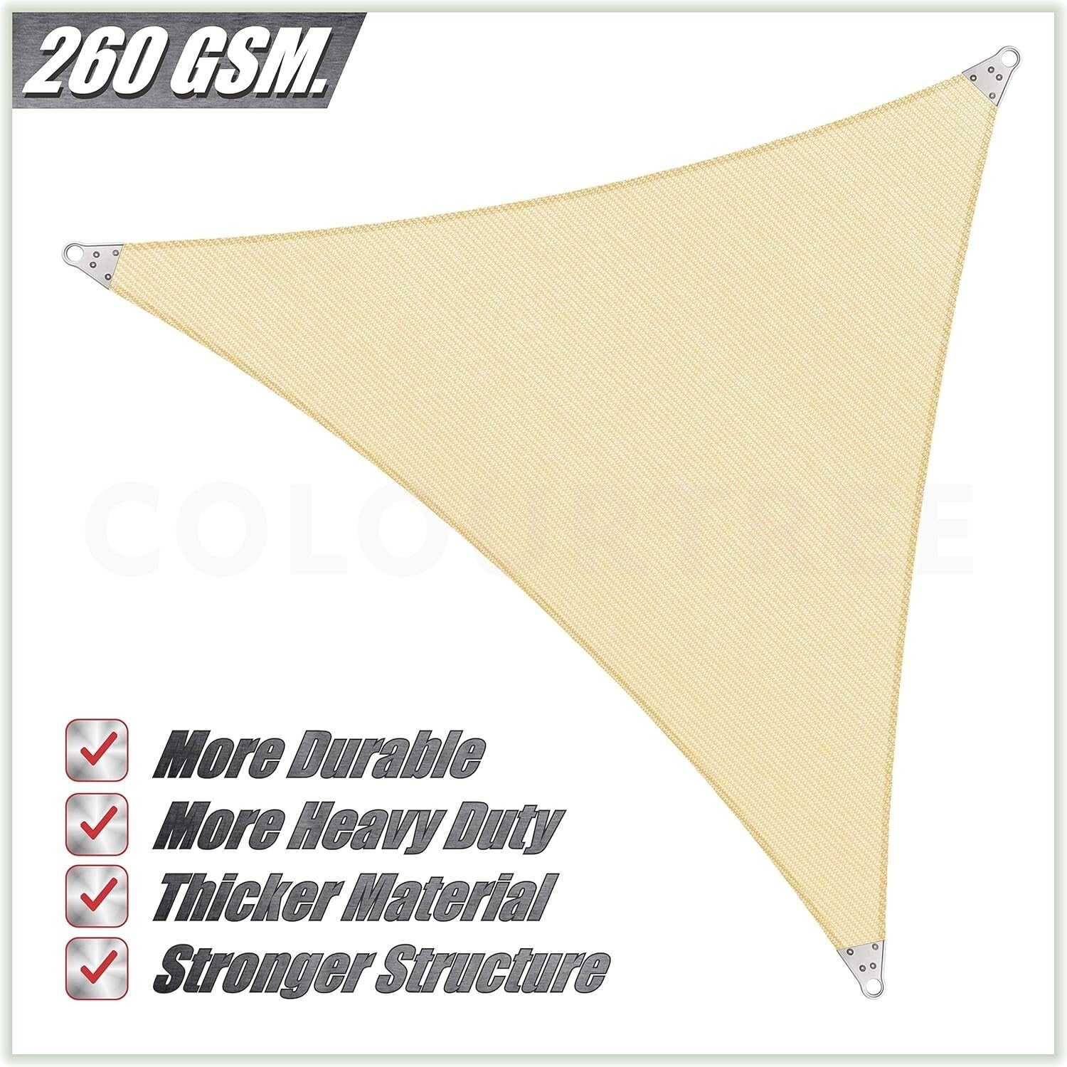 Premium 260 GSM Triangle Sun Shade Sail with Reinforced Corners - UV Resistant
