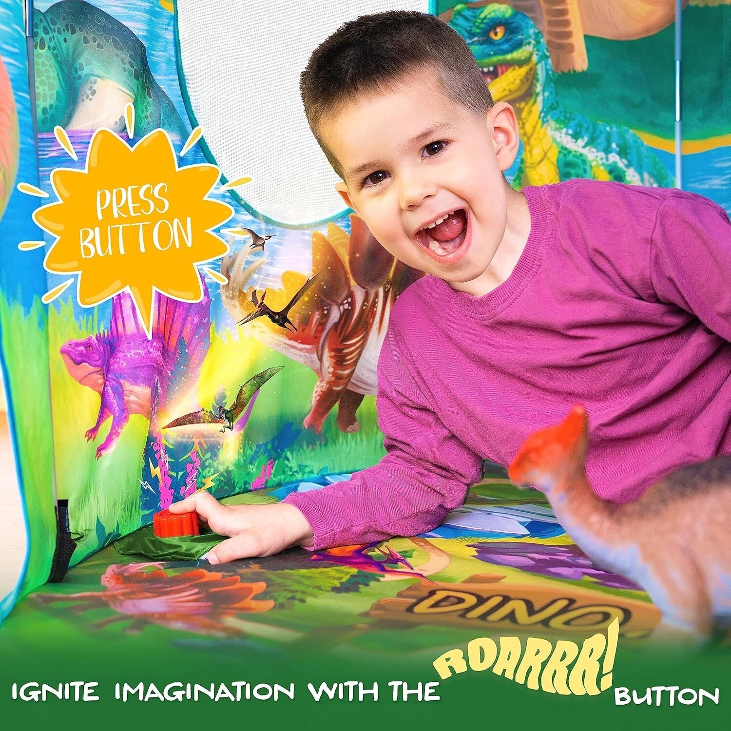 Vibrant Dino Play Tent with Roar Sounds & Remote LED Lights - Indoor & Outdoor!