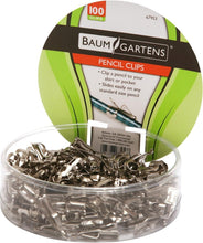 Load image into Gallery viewer, Durable Chrome Pencil Clips in 100 Count Tub - Ideal for Students &amp; Pros