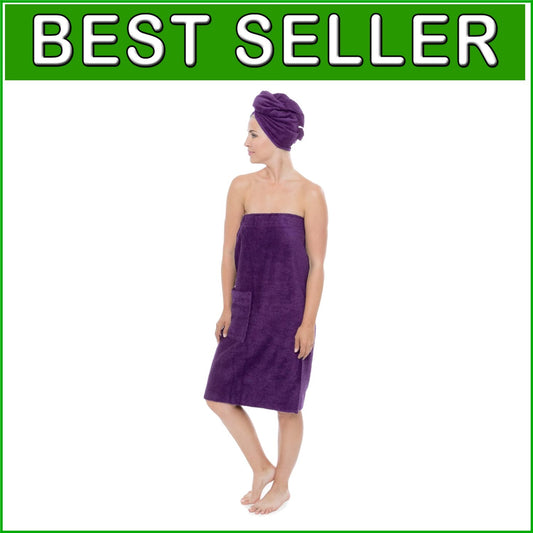 Women's Organic Cotton Spa Wrap & Hair Towel Set - 2X/3X Comfort in Purple