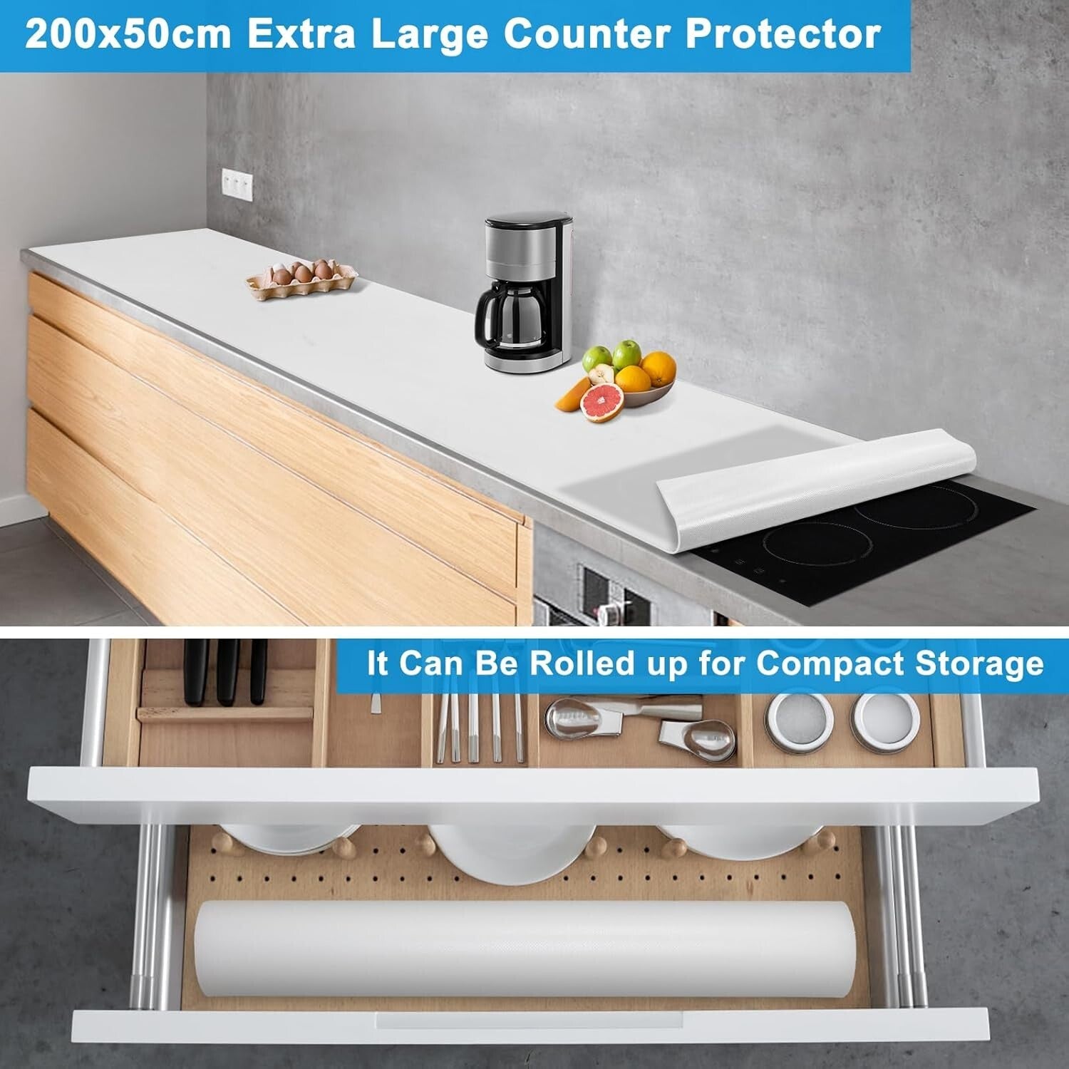 Durable Non-Slip Kitchen Silicone Mat 78.74" - Ideal for Countertop Protection