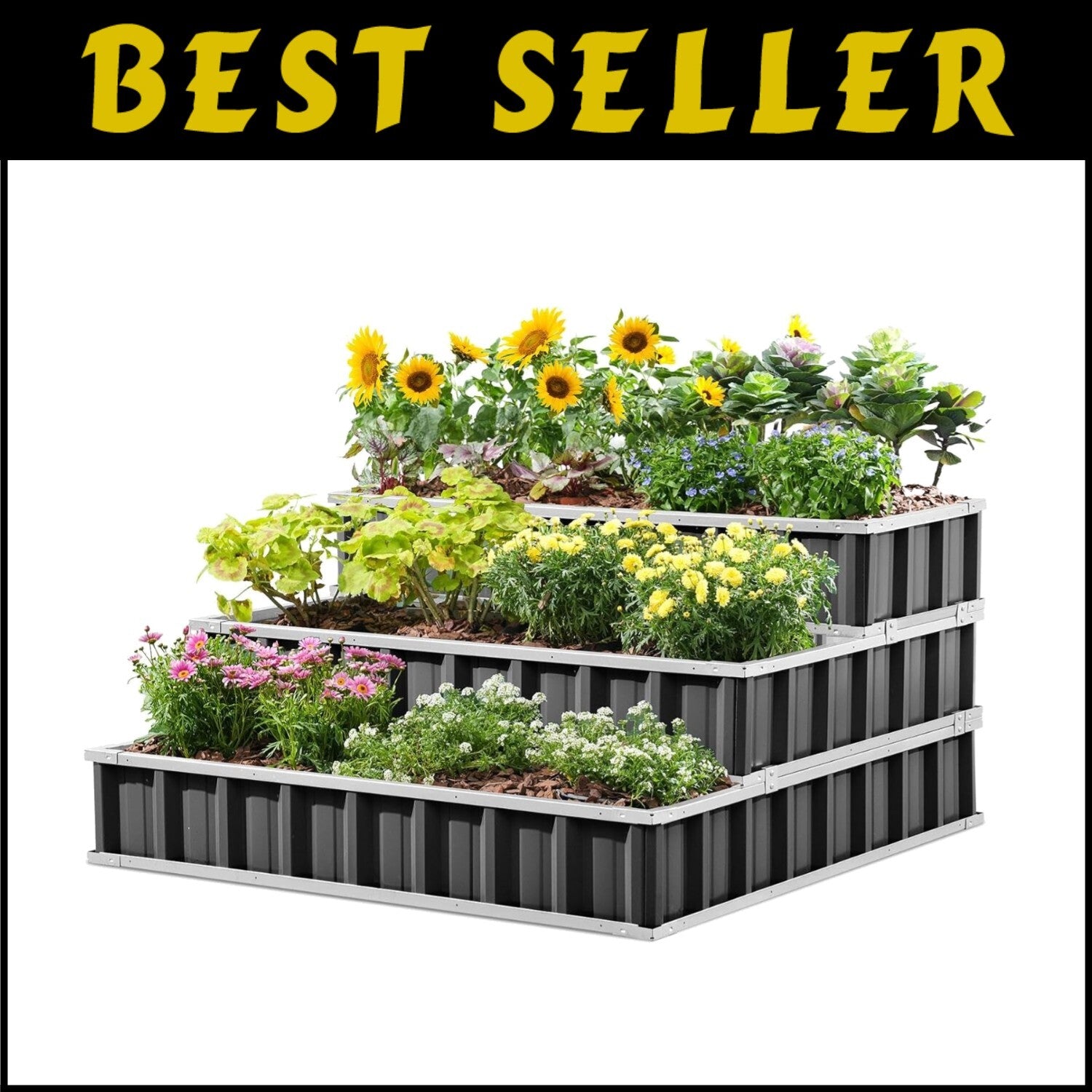 3-Tier Adjustable Raised Garden Bed - Galvanized Steel for Stylish Gardening