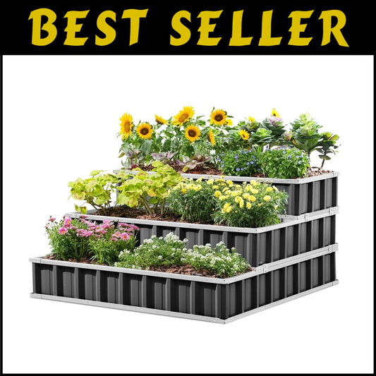 3-Tier Adjustable Raised Garden Bed - Galvanized Steel for Stylish Gardening