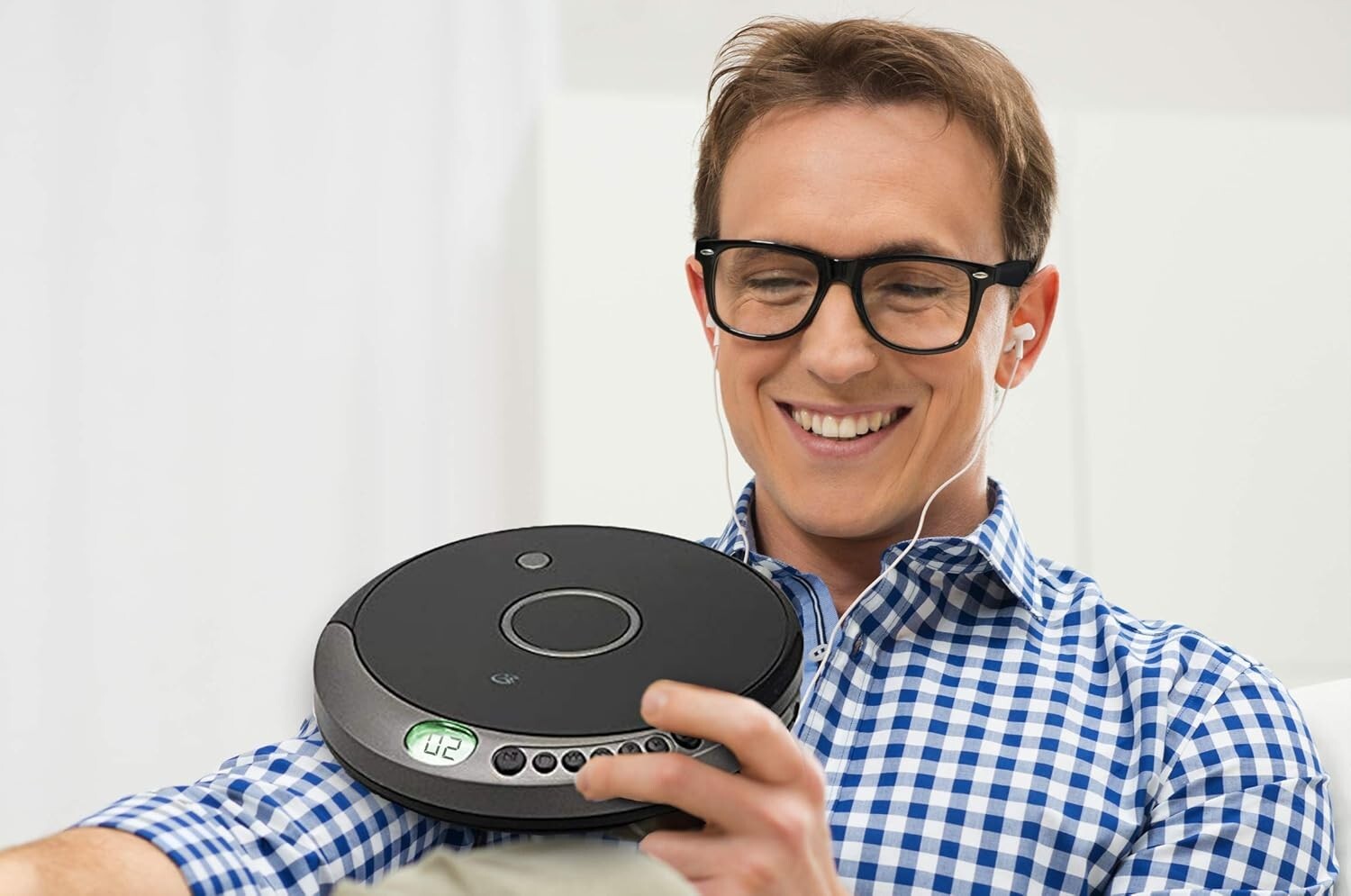 Black Gray Personal CD Player with LCD Display and Stereo Earbuds Included
