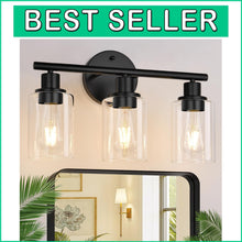 Load image into Gallery viewer, Versatile Matte Black 3-Light Bathroom Fixtures with Touch Control &amp; Glass Shade