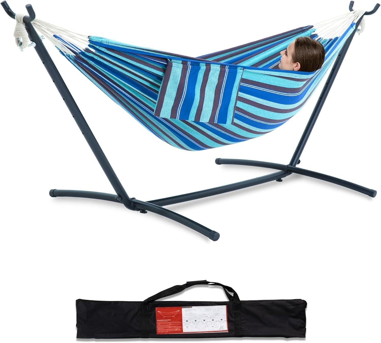 Brazilian-Style Double Hammock with Steel Stand - 450 lb Capacity & Easy Setup