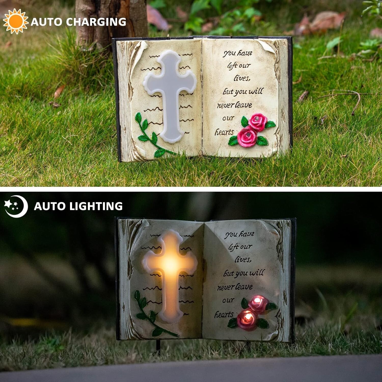 Elegant Solar Bible Cross Garden Stake Lights - Waterproof Memorial Decor