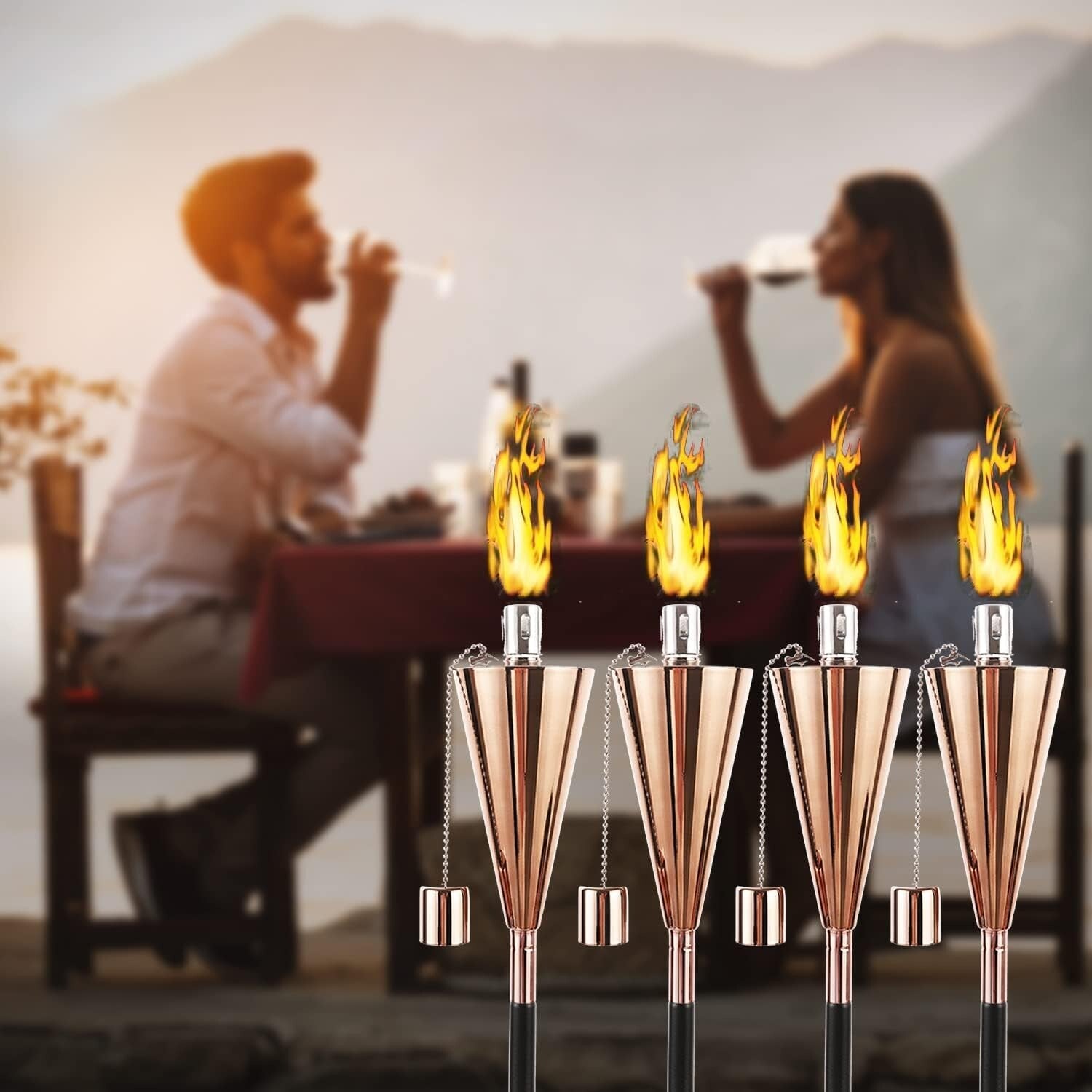 Elegant Stainless Steel Oil Torches for Garden - Set of 4 with 7-Hour Burn Time