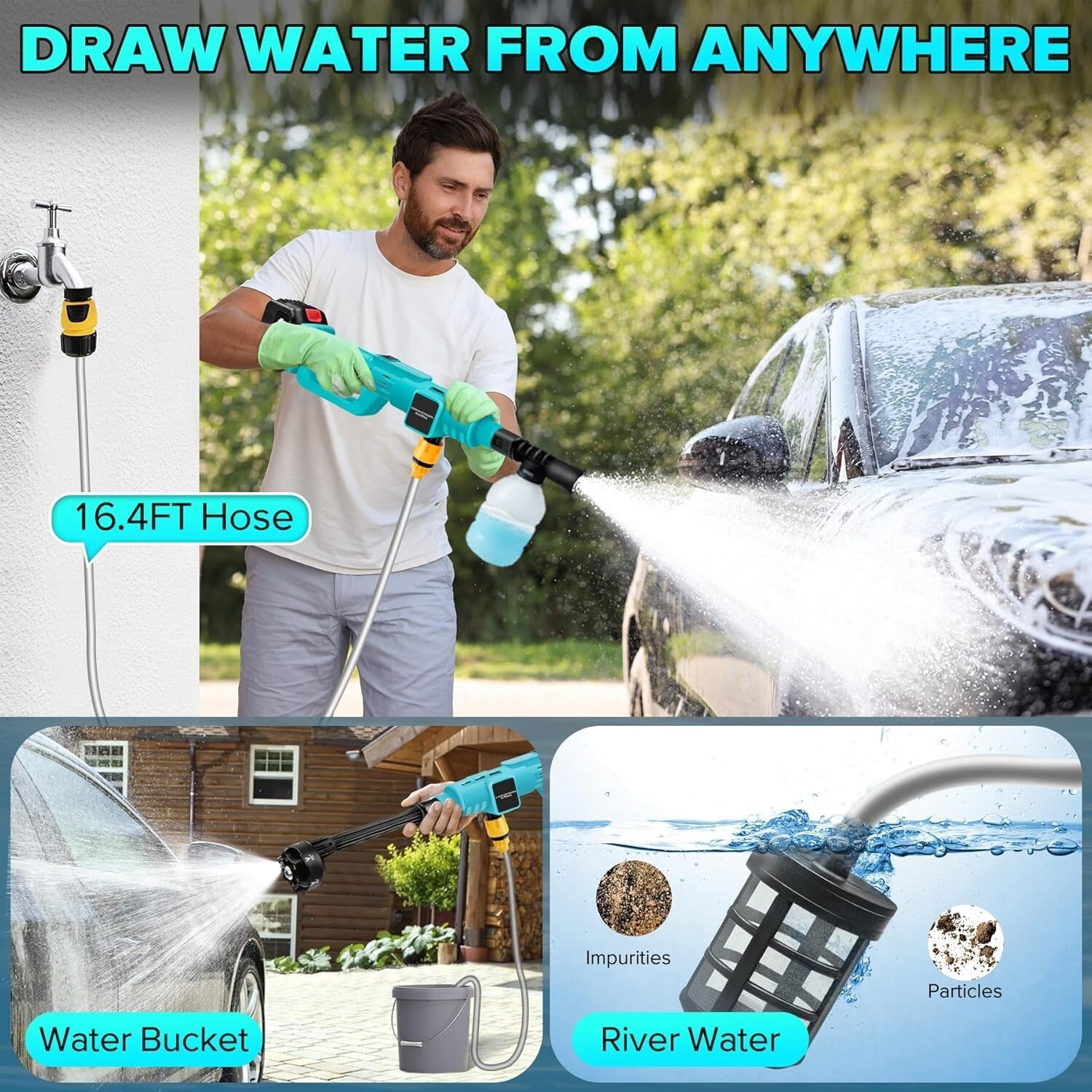 15000mAh Battery Powered Portable Pressure Washer - Efficient Cleaning Made Easy