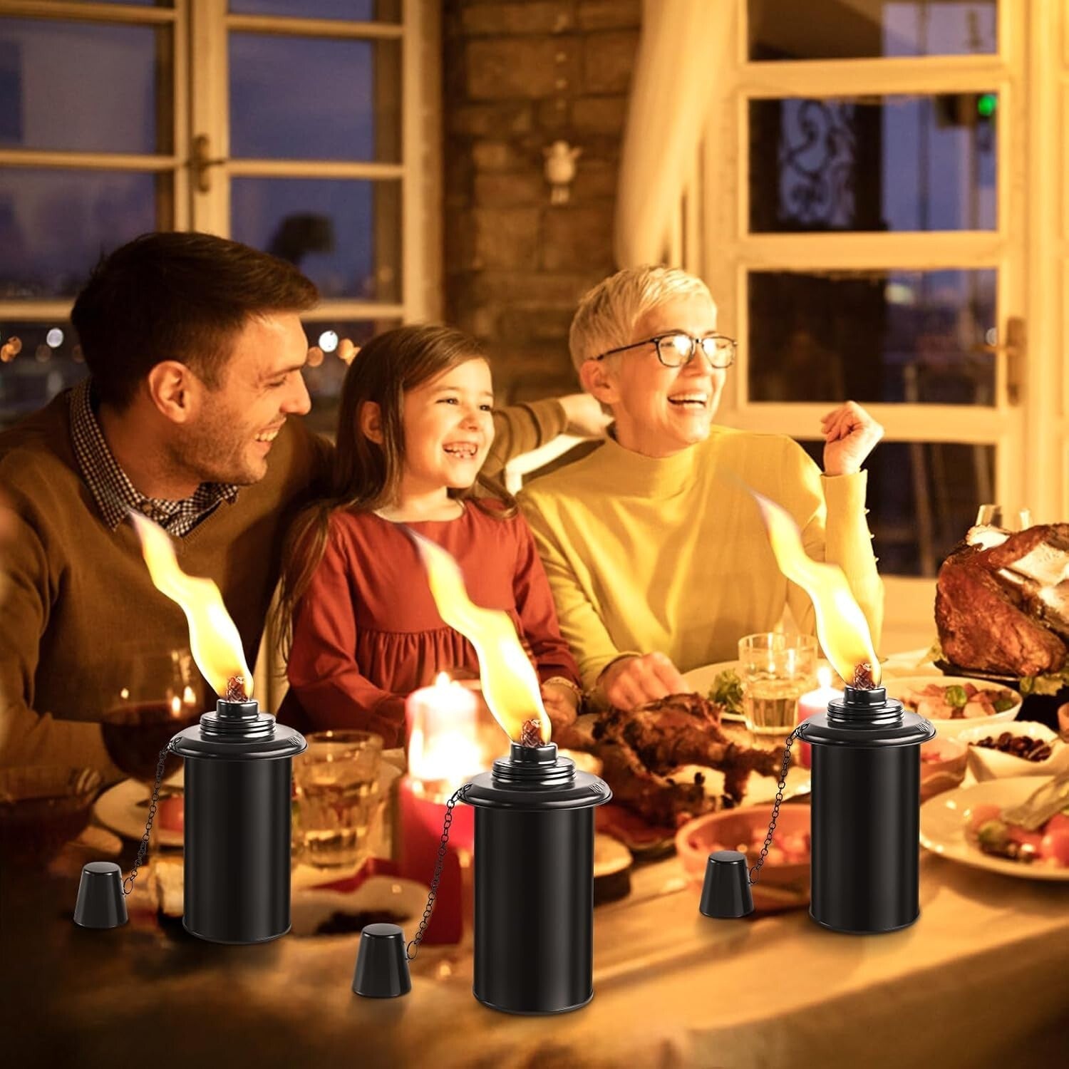 Elegant Black Metal Citronella Torches - Adjustable Height for Outdoor Ambiance