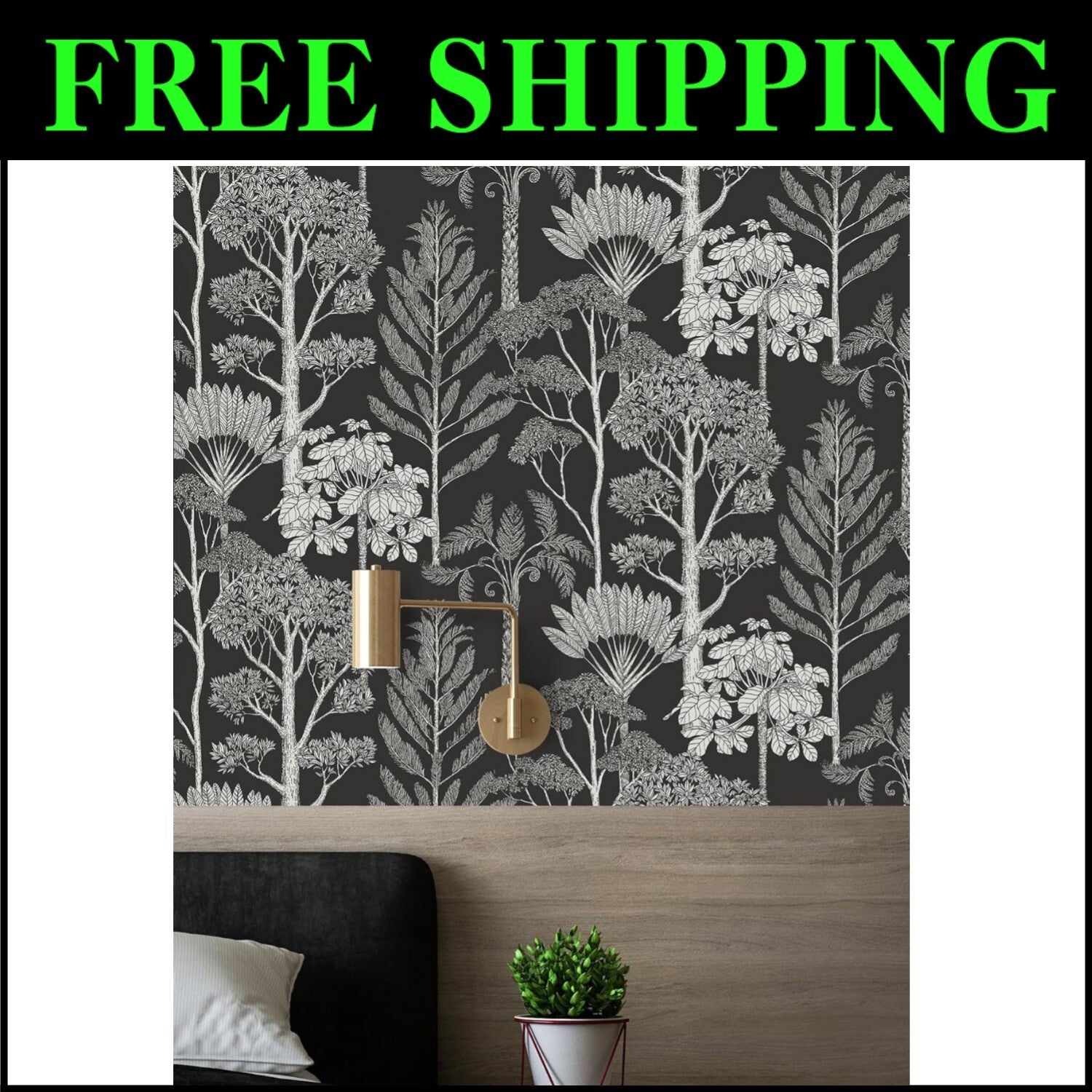 Elegant Black and White Leaf Contact Paper - Forest Theme Upholstery 47.21sqft