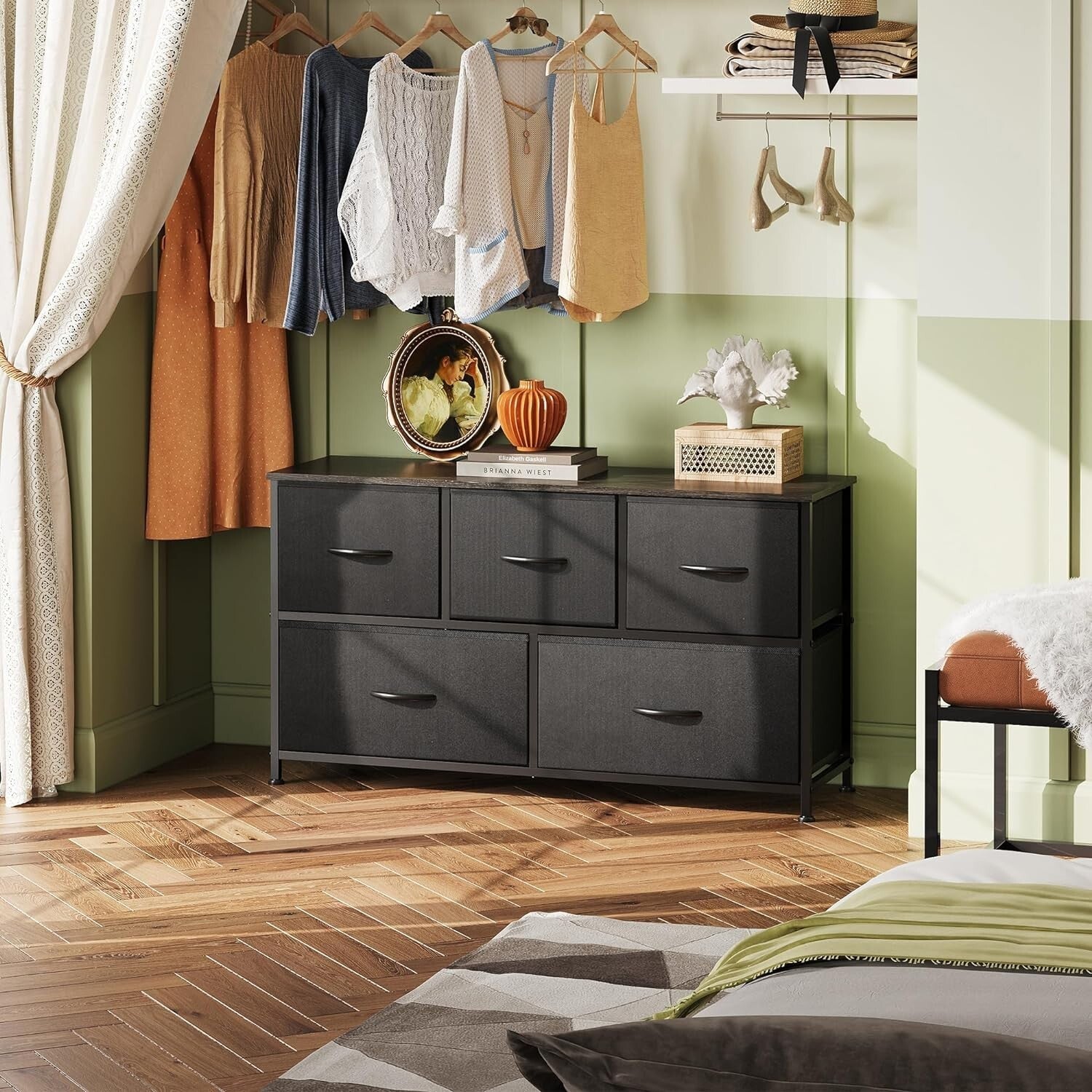 Easy Assembly 5-Drawer Fabric Dresser - Stylish Chest for Hallway & Office