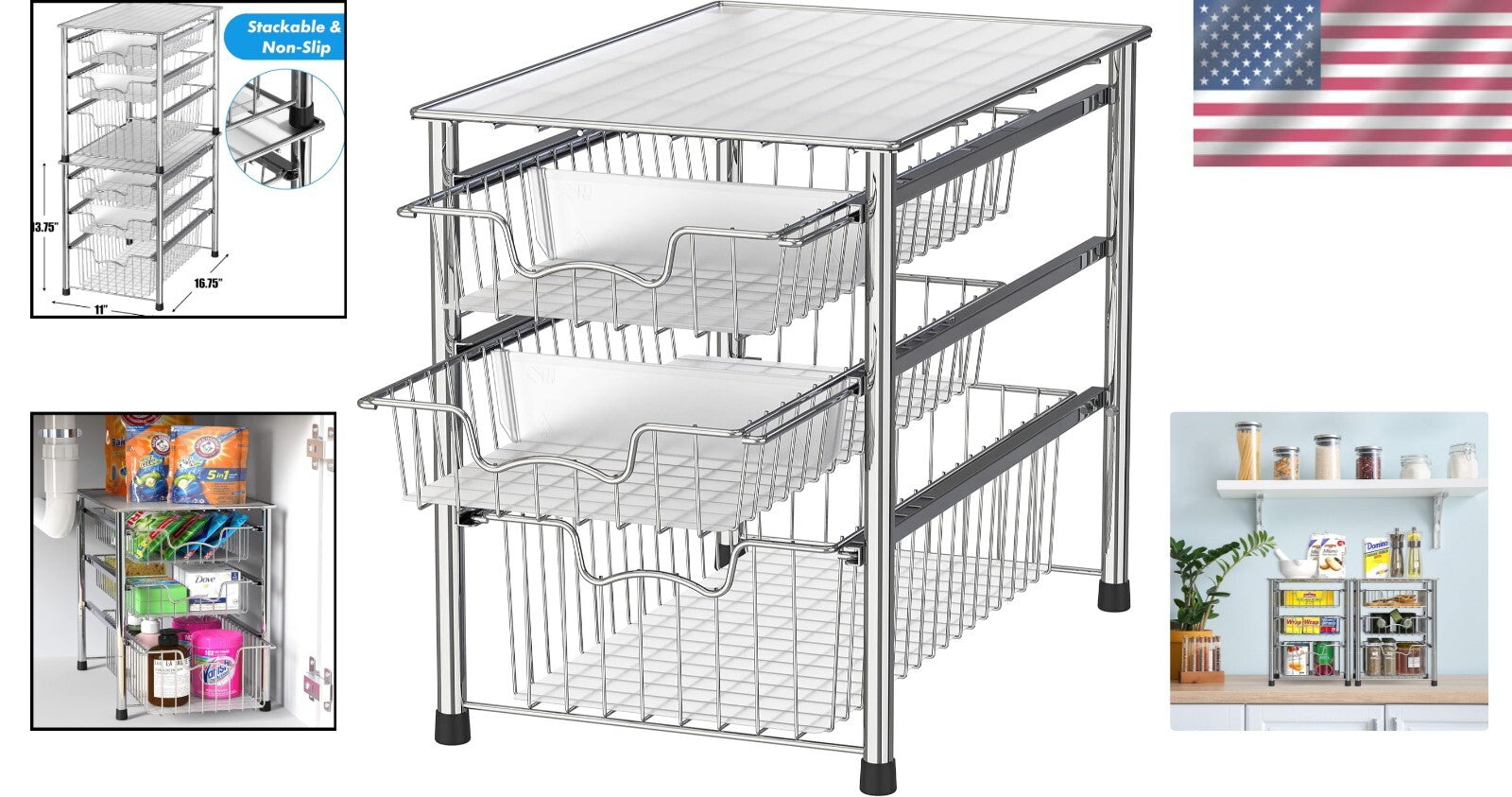 Elegant Metal 3-Tier Sliding Organizer with Chrome Finish for Sinks & Cabinets