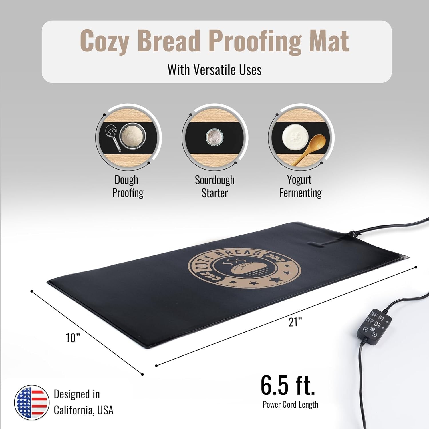 Thermostat Controlled Bread Proofing Mat for Perfect Dough Rising, 10" x 21"