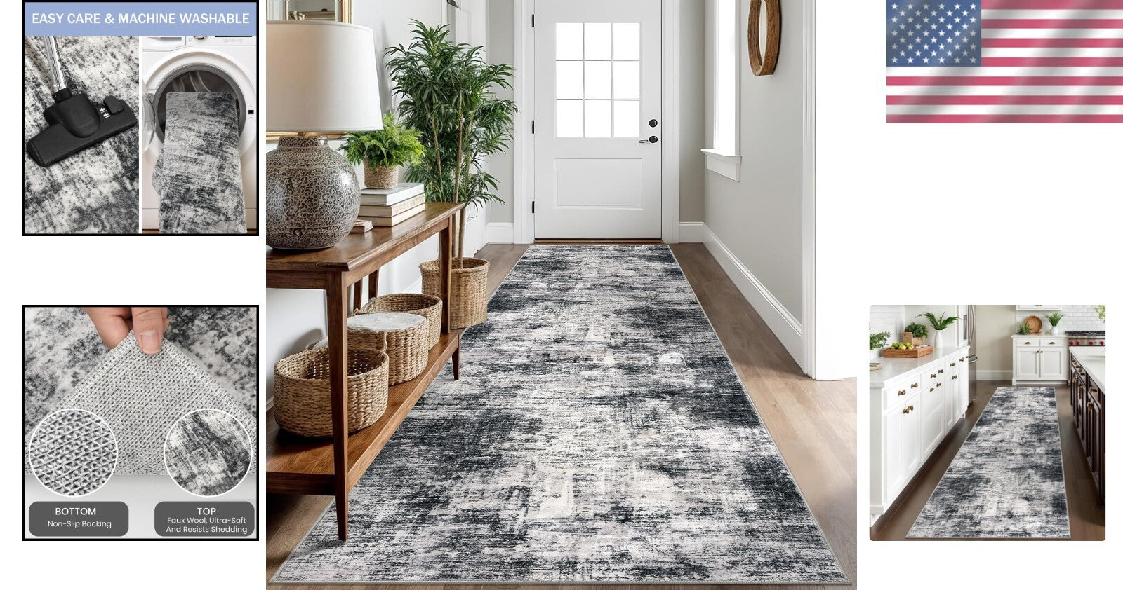 Elegant Black & Grey 3x10 Ft Indoor Runner Rug - Soft, Durable, Abstract Design