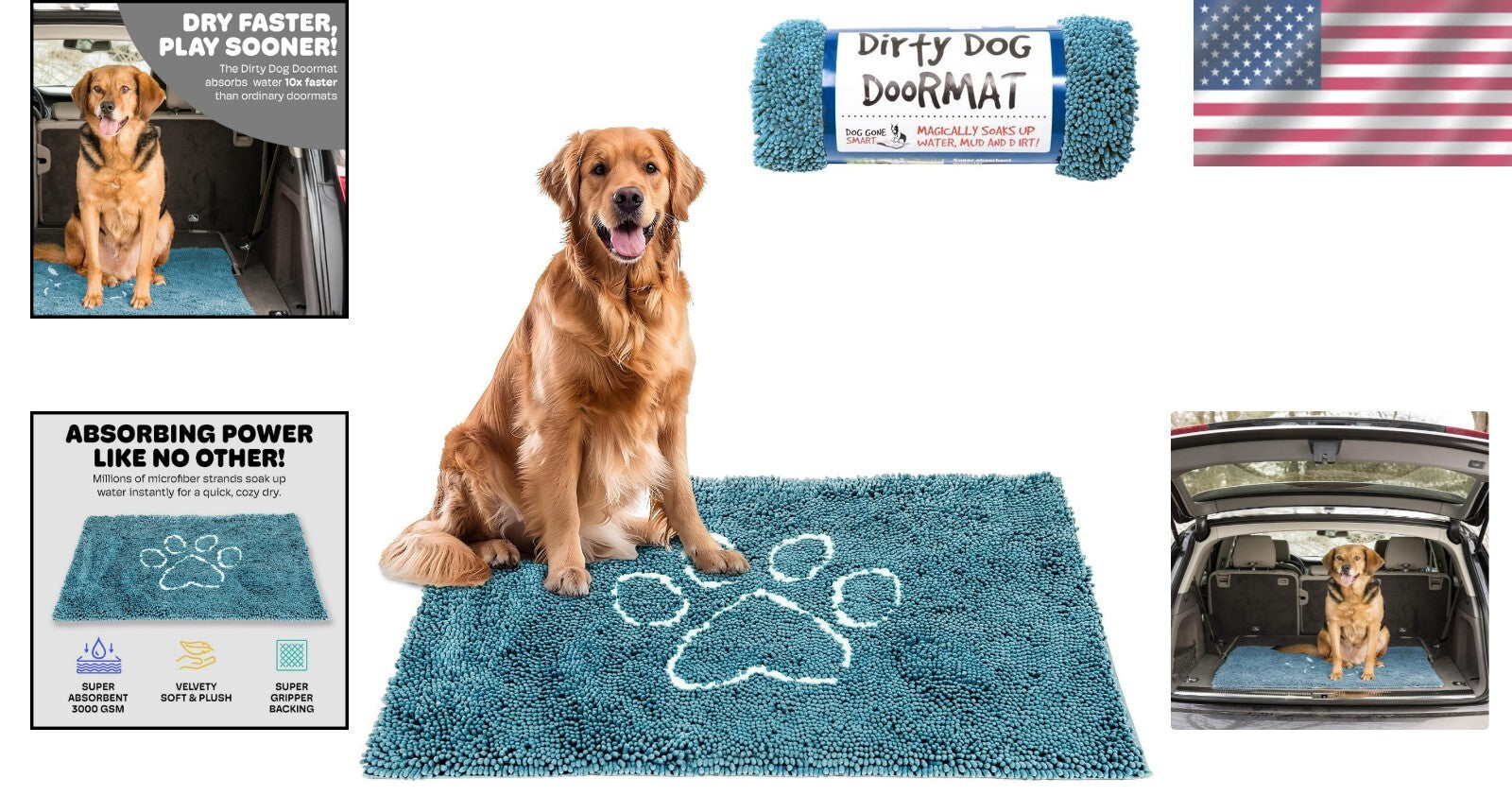Versatile Pacific Blue Dog Door Mat - Absorbs Mud & Water Fast, Machine Washable