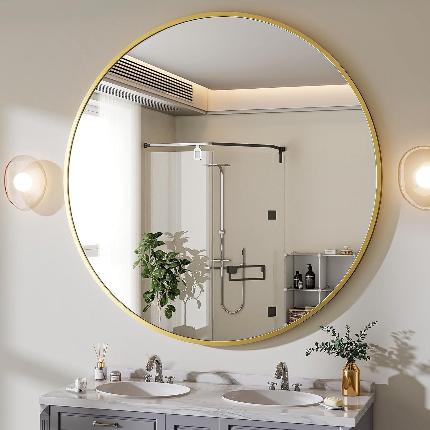 Elegant 48-Inch Round Mirror with Secure Installation for Entryway & Bathroom