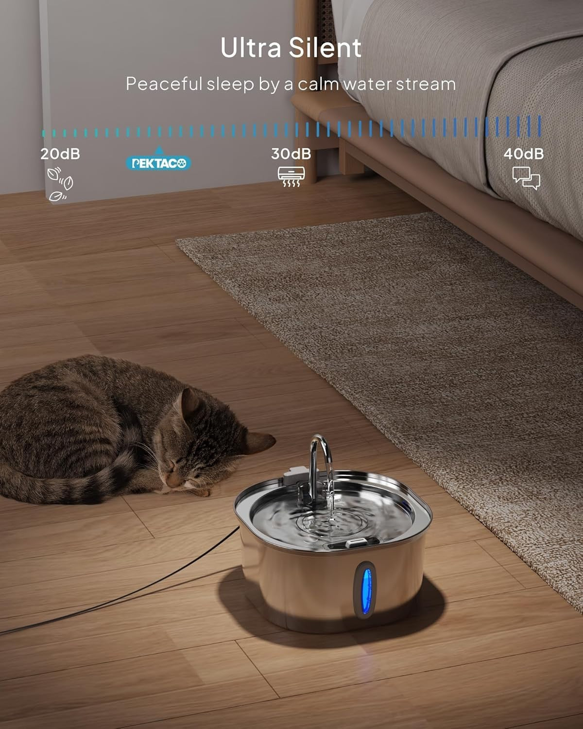 3.2L Stainless Steel Cat Water Fountain with Double Filtration - Quiet & Durable