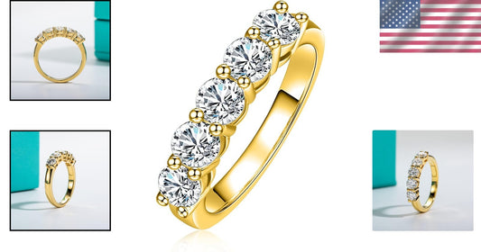 Exquisite 1.5cttw Moissanite Stackable Wedding Band in Yellow Gold Plated Silver