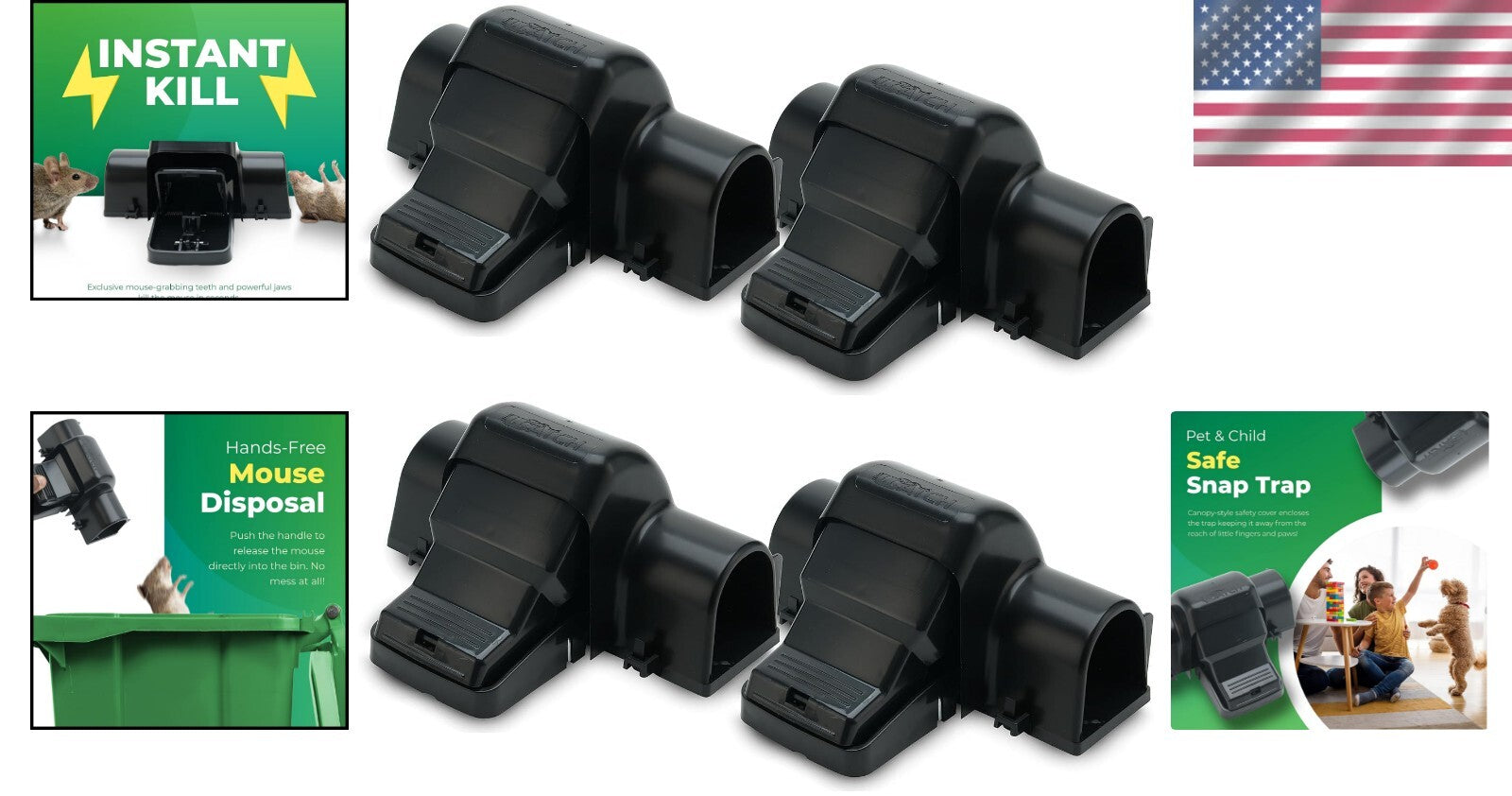 Effective 4 Count Rat Traps - Hands-Free, Safe Rodent Control for Home & Garden