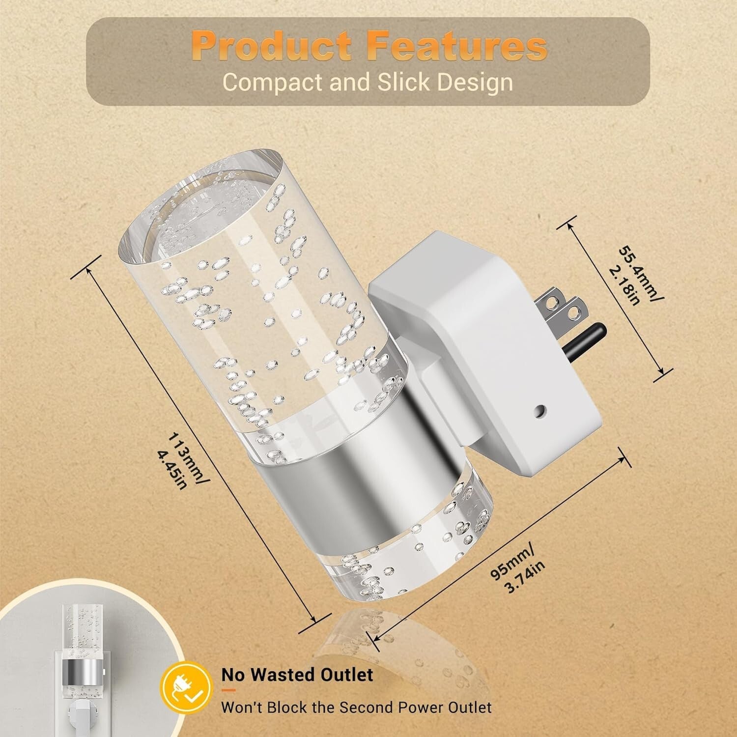 2 Pack Adjustable Brightness LED Night Lights with Automatic Light Sensor