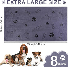 Load image into Gallery viewer, Soft &amp; Quick-Drying Pet Towels - 8 Pack Microfiber Towels for Dogs, 55 x 28 Inch