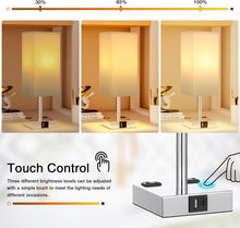 Load image into Gallery viewer, 3-Way Dimmable Touch Bedside Lamp with USB Charging - Compact &amp; Modern Design