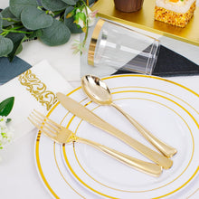 Load image into Gallery viewer, Elegant 350-Piece Gold Plastic Dinnerware Set for 50 Guests - Complete Party Kit