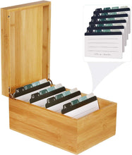 Load image into Gallery viewer, Spacious 4x6 Bamboo Index Card Box with Dividers - Organize 600 Cards Stylishly