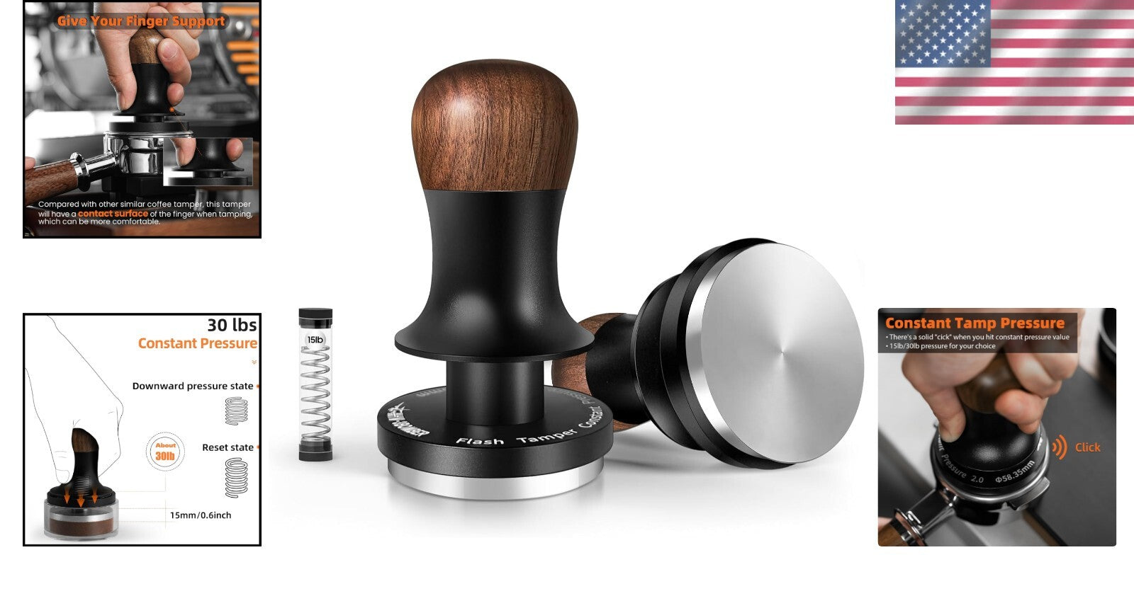 Elegant 58.5mm Espresso Tamper with Comfortable Walnut Handle & Pressure Gauge