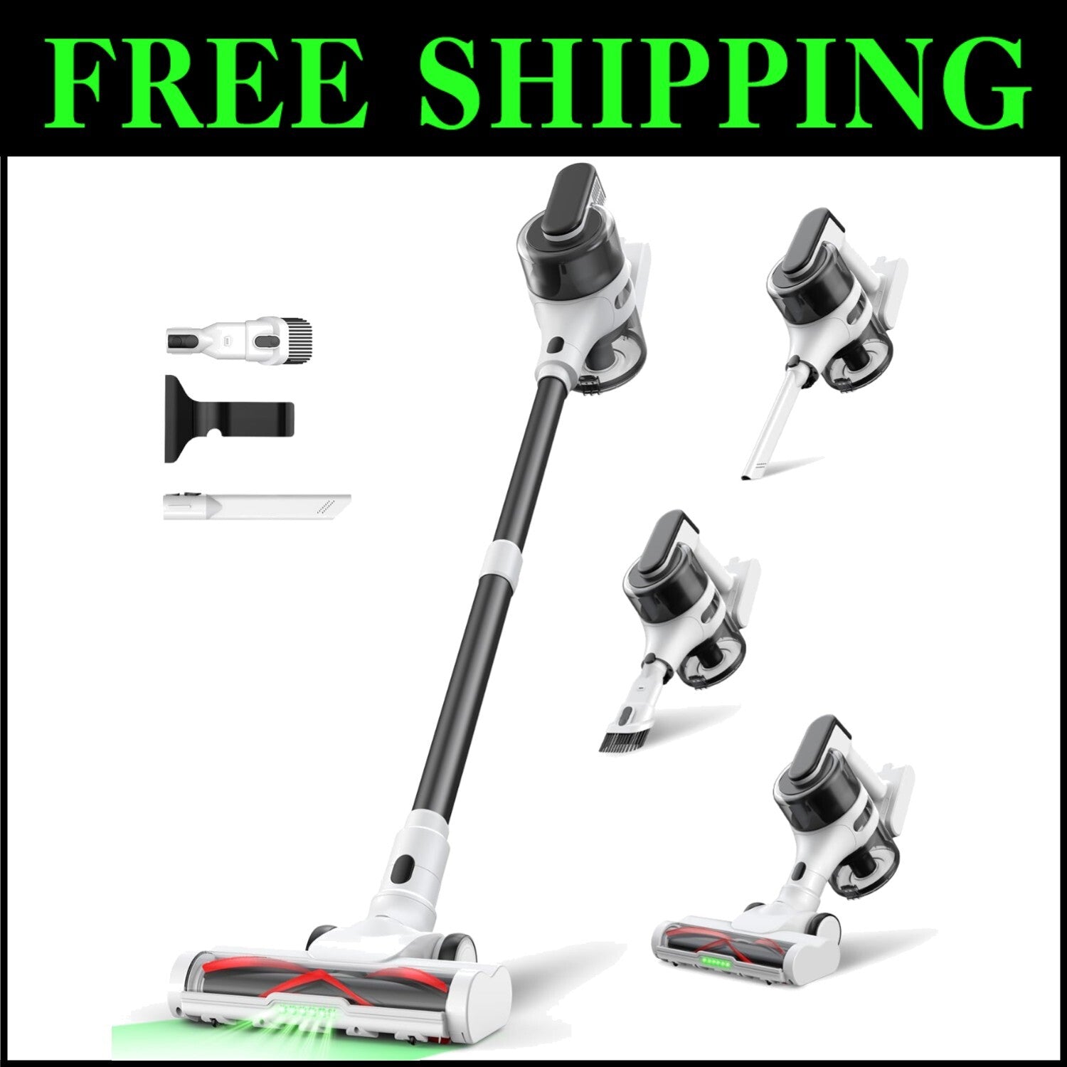 Rechargeable Cordless Stick Vacuum Cleaner for Carpets & Hard Floors, 55 Min Run