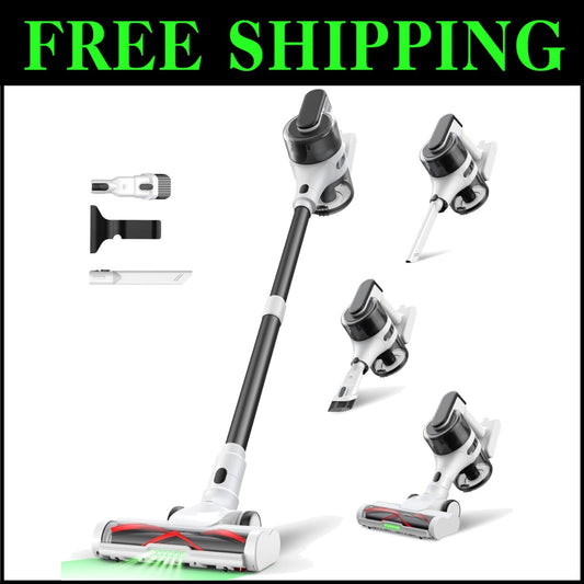 Rechargeable Cordless Stick Vacuum Cleaner for Carpets & Hard Floors, 55 Min Run