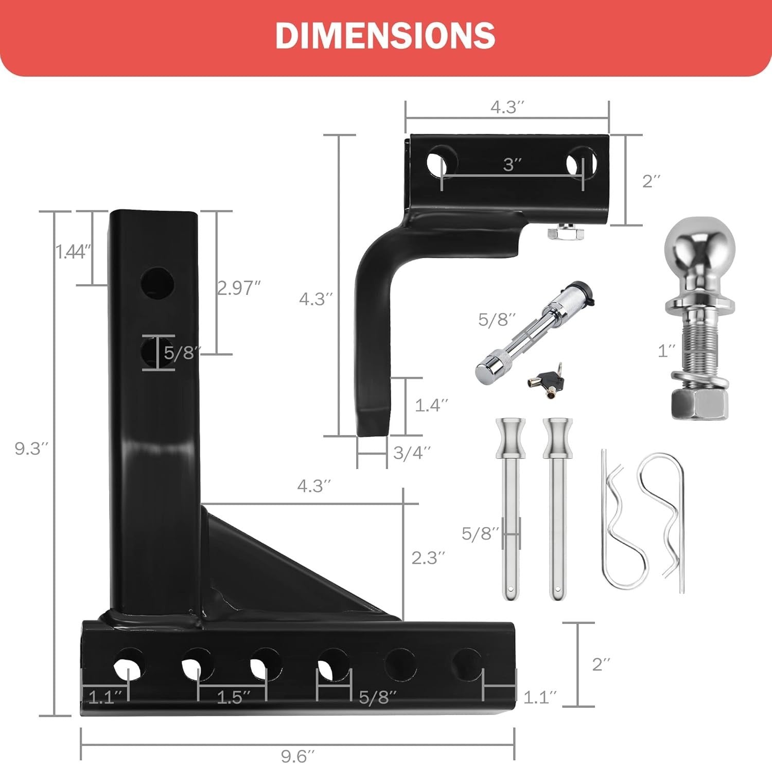 Adjustable Heavy Duty Trailer Hitch Ball Mount - 7500lbs Capacity, Fits 2-Inch