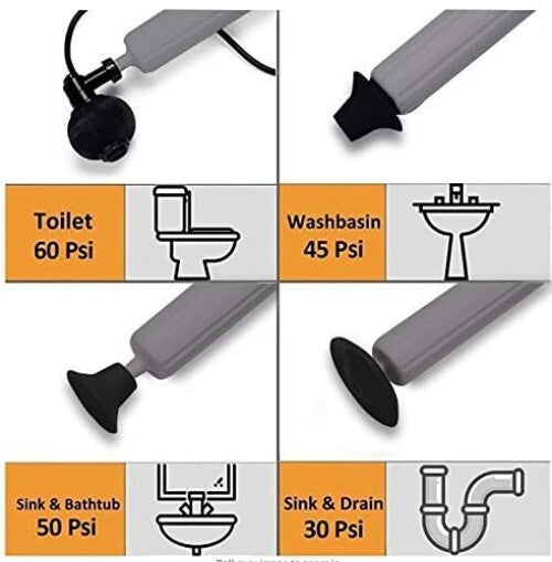 Electric Drain & Toilet Unclogger - Multi-Head InstaPlunge System for Home Use