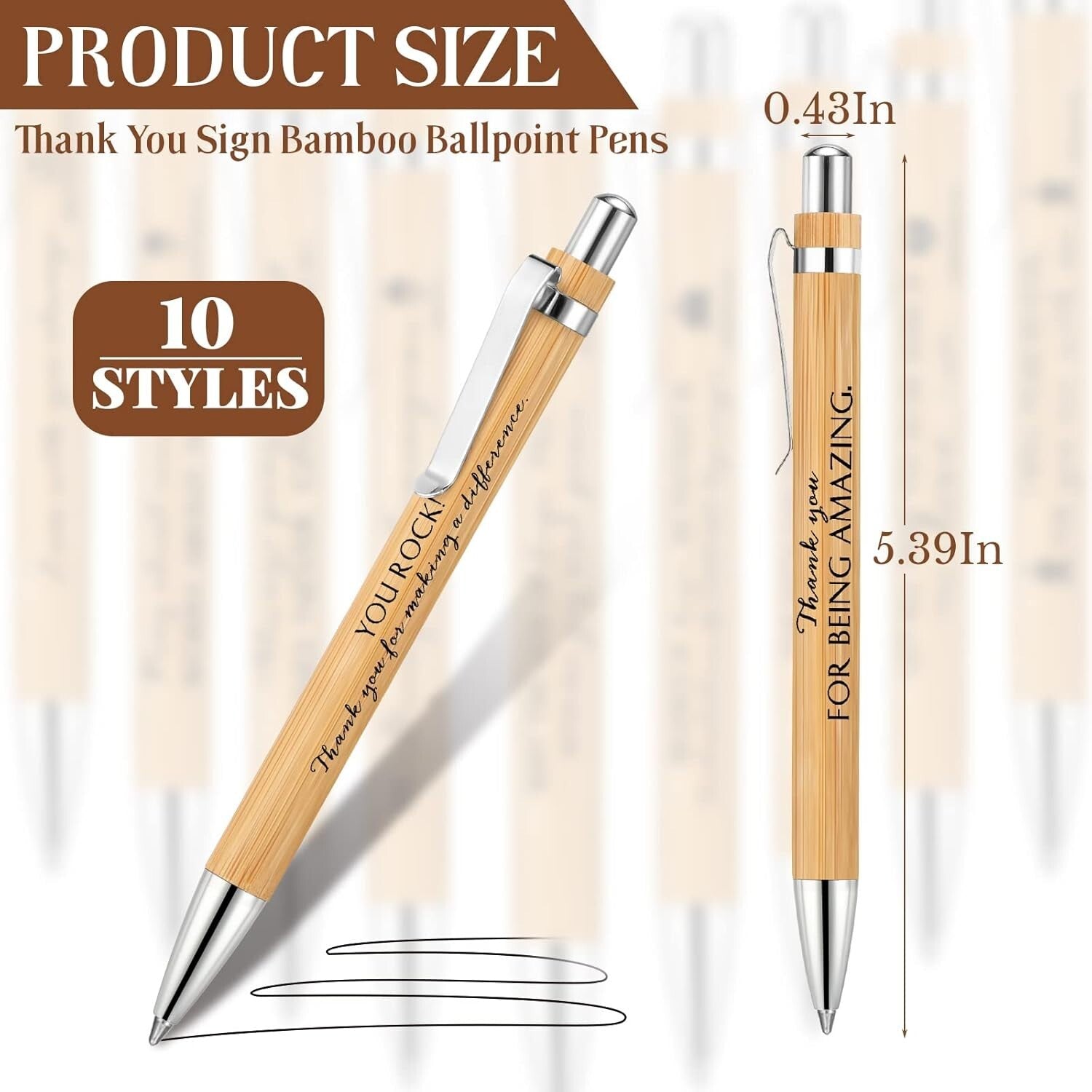 Fine Point Black Ink Bamboo Ballpoint Pens - 10 Styles for Office Motivation