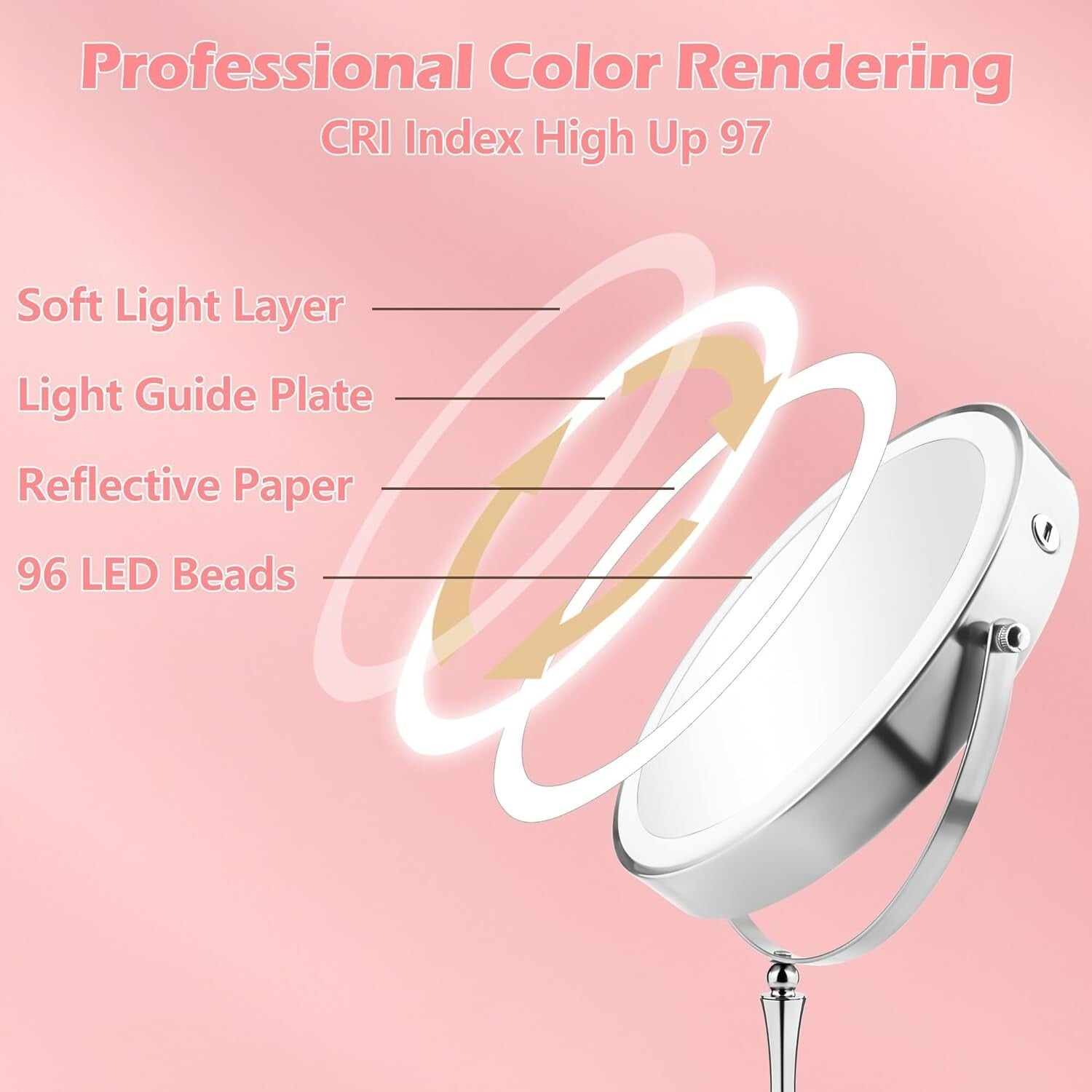 10" LED Lighted Makeup Mirror with 1X/10X Dual Magnification - Silver Elegance