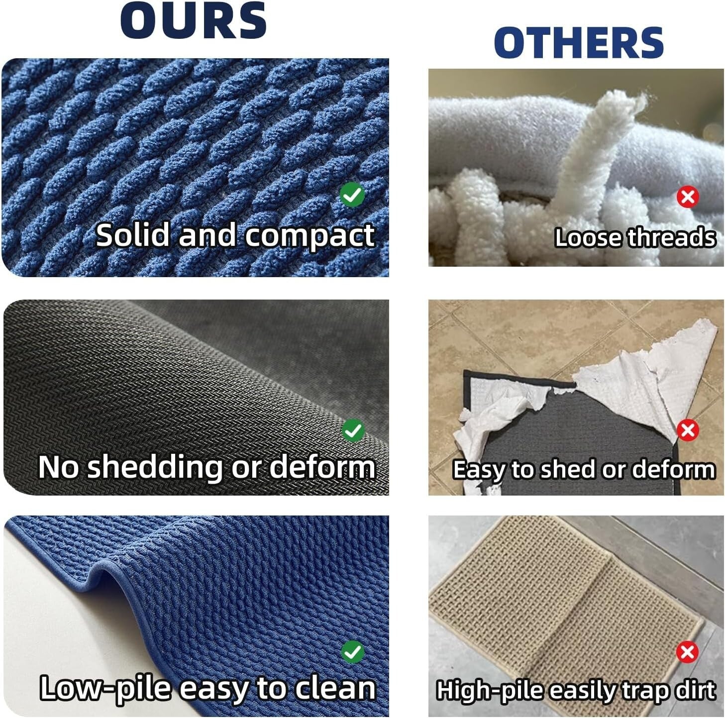 Elegant Quick Dry Navy Blue Bath Mat - Washable Non-Slip Runner Rug 24x60