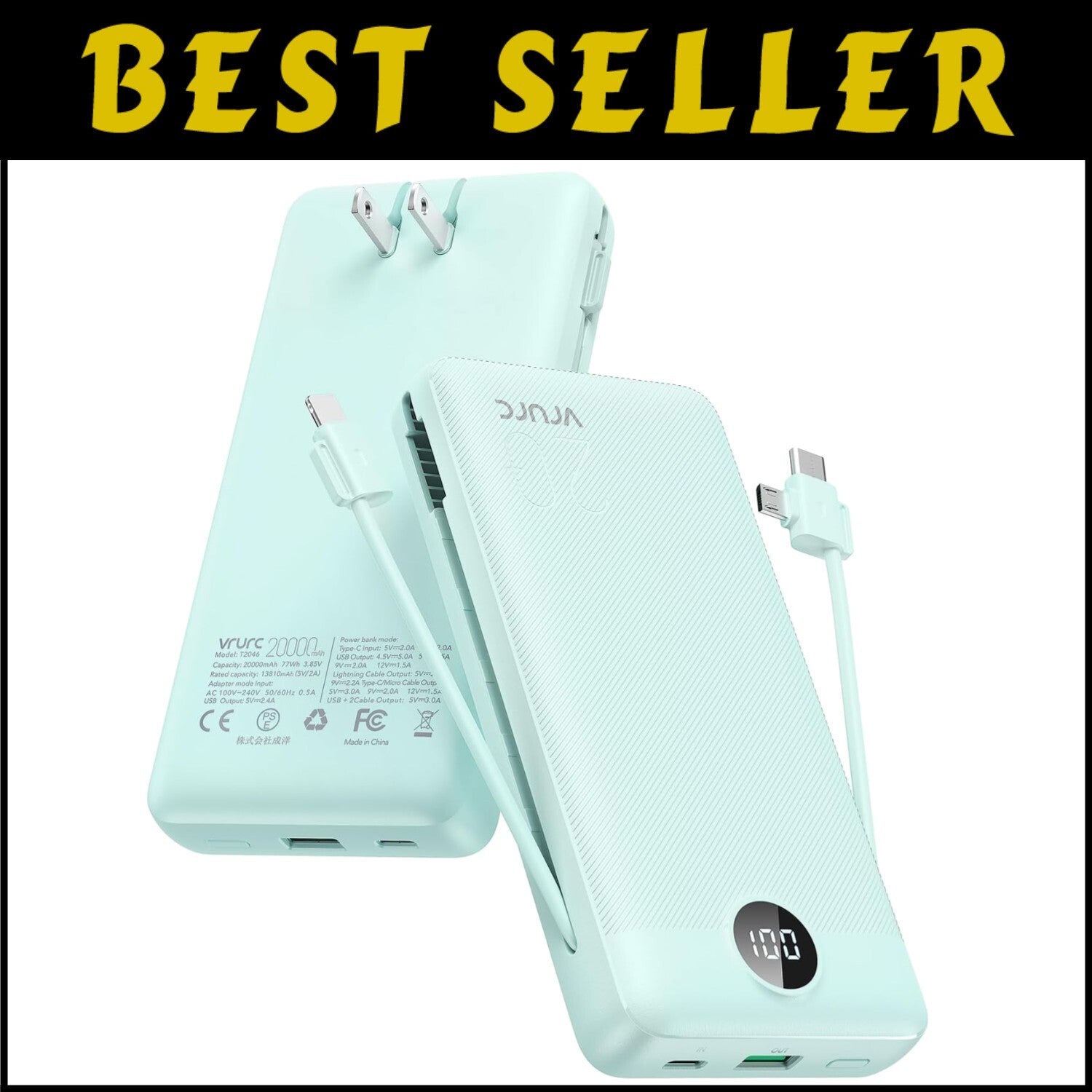 Green Travel Power Bank 20000mAh with Fast Charge & Smart Display for Devices