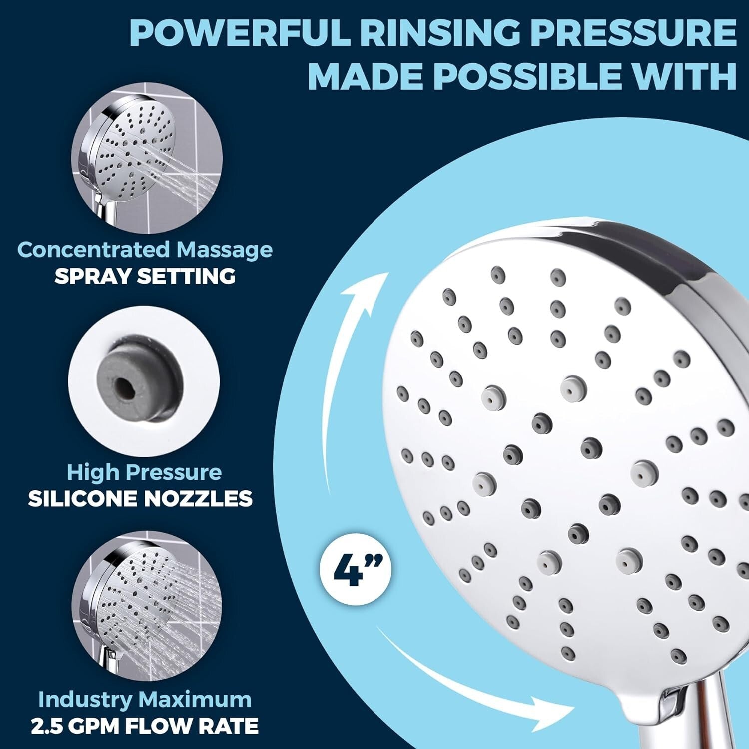 Extra Long 108-Inch Hose Handheld Shower Head - 3 Settings with Shutoff Valve