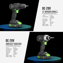 Load image into Gallery viewer, Compact 20V Cordless Drill and Impact Driver Combo with 11 Essential Accessories
