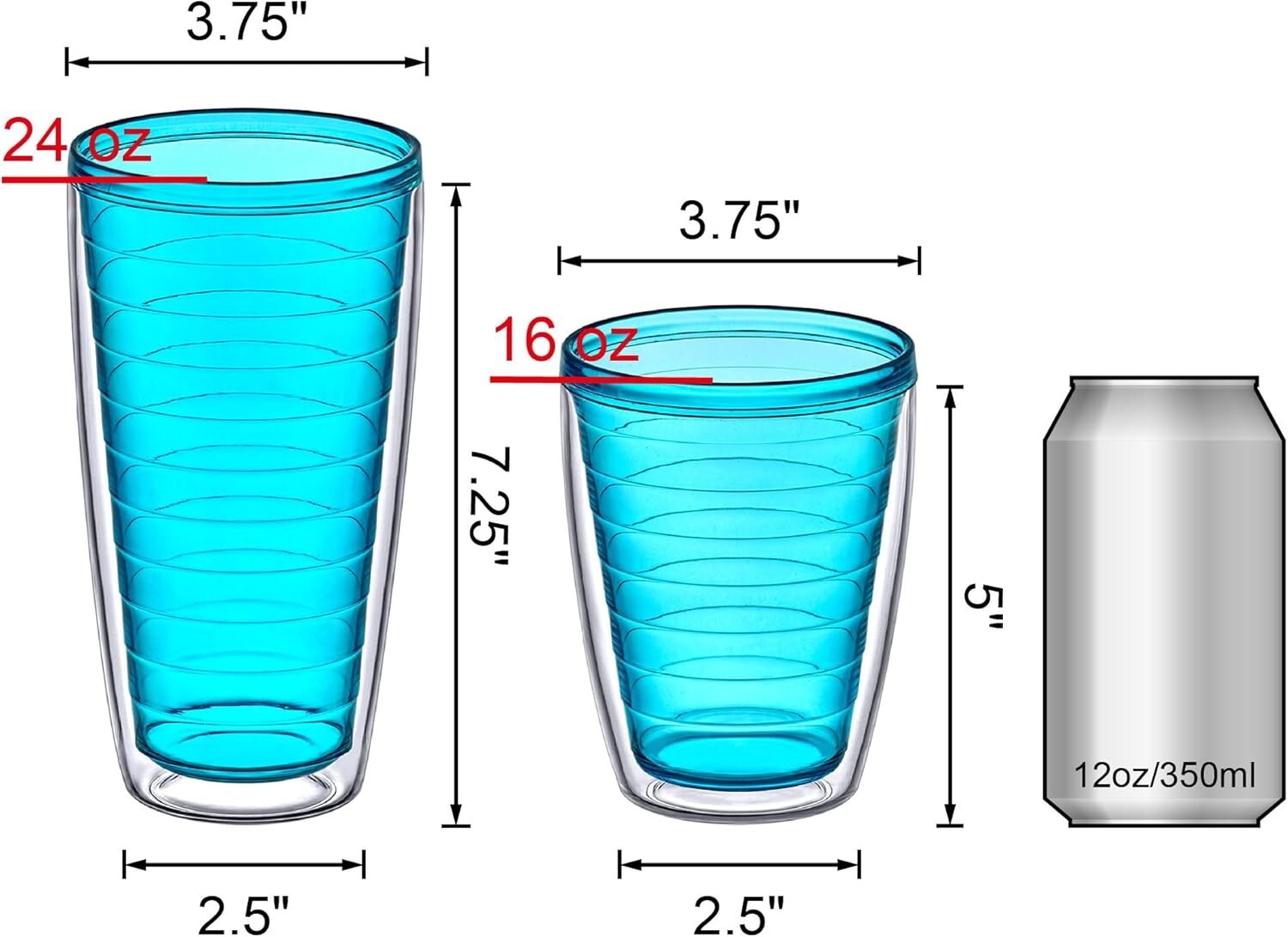 16oz and 24oz Mixed-Color Insulated Tumblers – Perfect for Iced Beverages