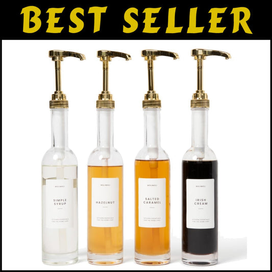 Stylish 350ml Pump Dispenser Set - Gold Syrup Bottles with Custom Labels