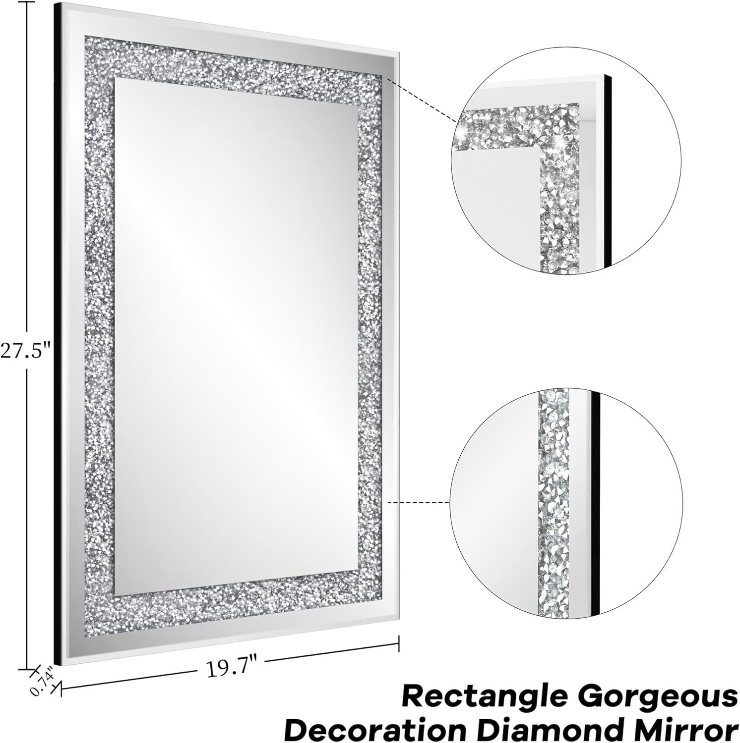 Elegant 28 x 20 Wall-Mounted Mirror - Crystal Bling for Any Decor Style