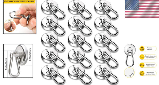 Durable 110lbs Magnetic Hooks with Swivel Carabiner - Perfect for Metal Surfaces