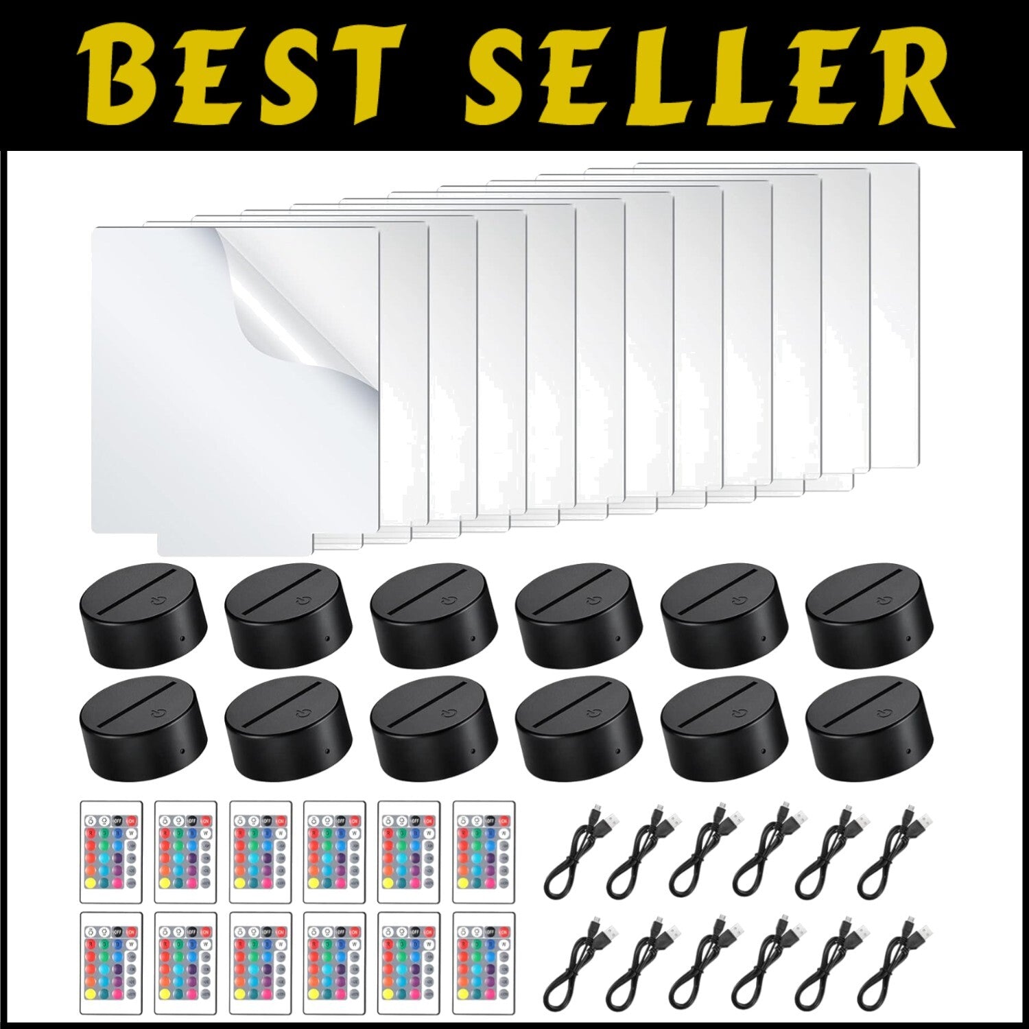 Transform Your Space with 12 Acrylic Sheets & LED Lamp Bases - Perfect for Gifts