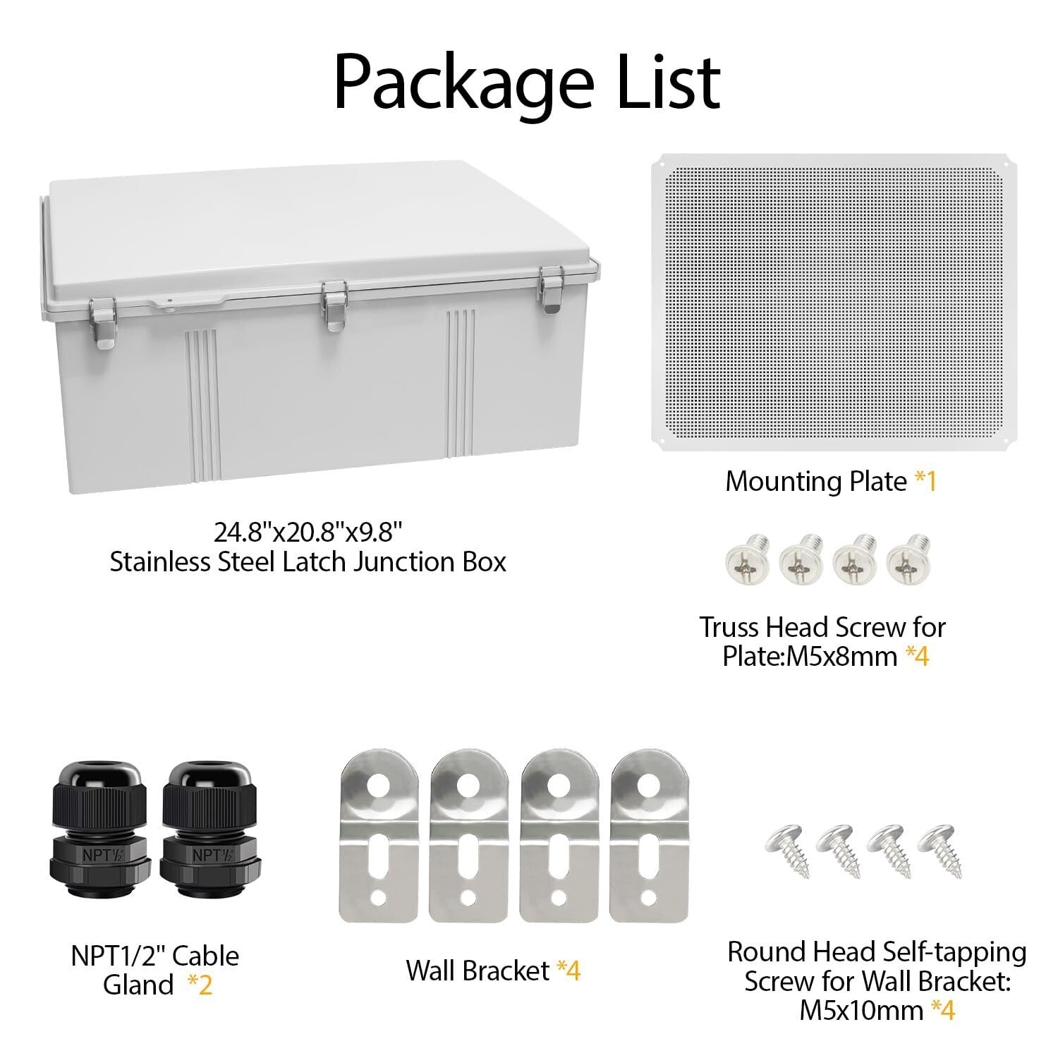 IP67 Waterproof Electrical Box - Hinged Cover with Stainless Steel Latch, 24....