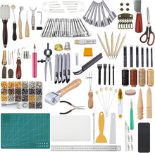 Load image into Gallery viewer, Complete Leather Working Kit with Tools for Stamping, Stitching &amp; More - 372 pcs