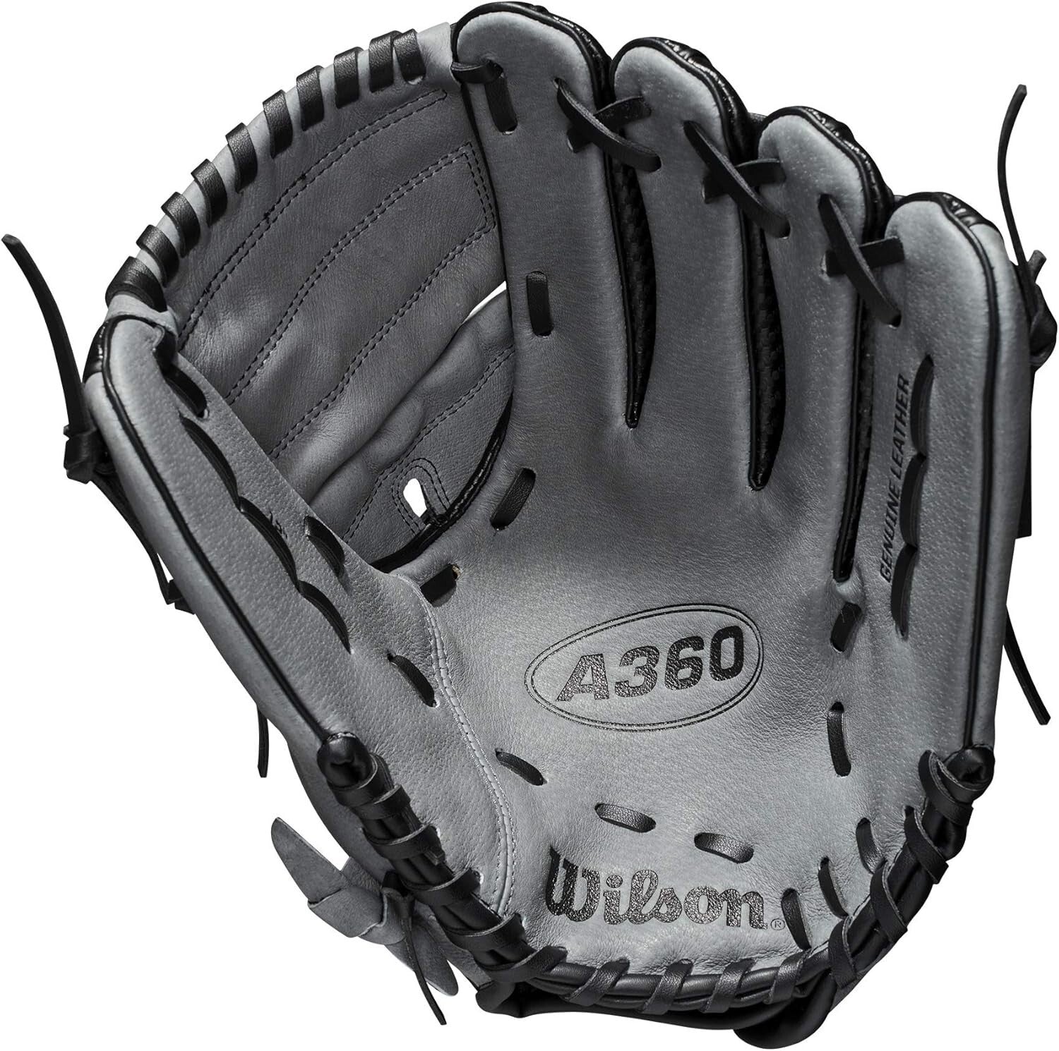 2021 A360 Youth 12" Baseball Glove - Left Hand Pitcher, Black/Grey Utility