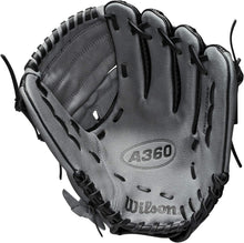 Load image into Gallery viewer, 2021 A360 Youth 12" Baseball Glove - Left Hand Pitcher, Black/Grey Utility