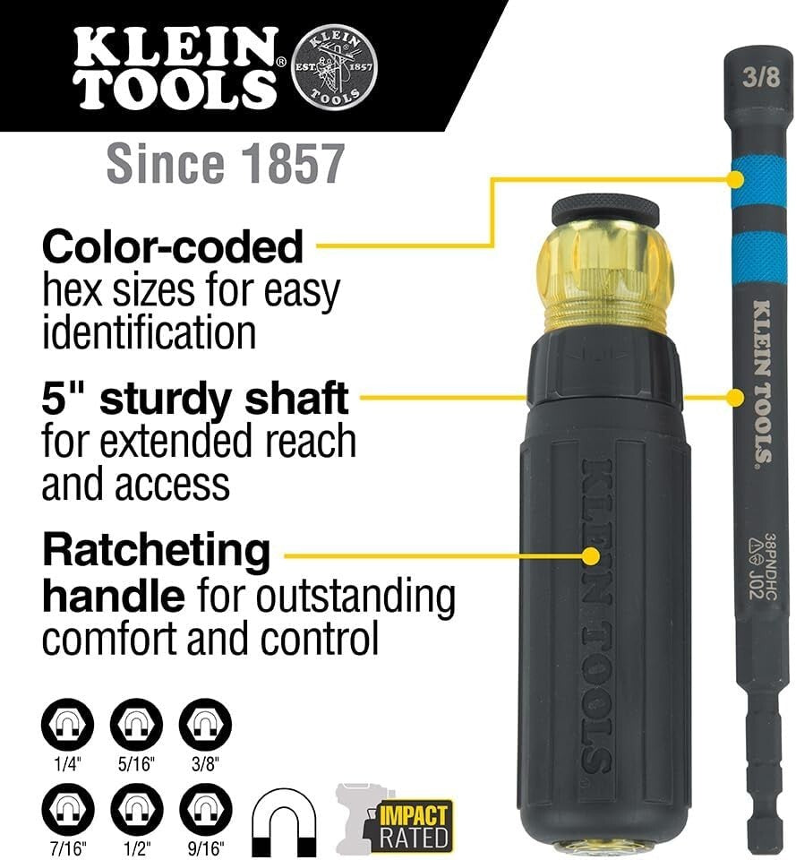 Impact Rated 7-Piece Nut Driver Set with Ratcheting Handle & Easy Identification